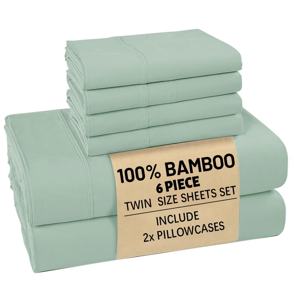 4/6pc Bamboo Bed Sheet Set, Cooling Soft 16" Deep Pocket Bedding for Queen Beds, Ideal for Hot Sleepers