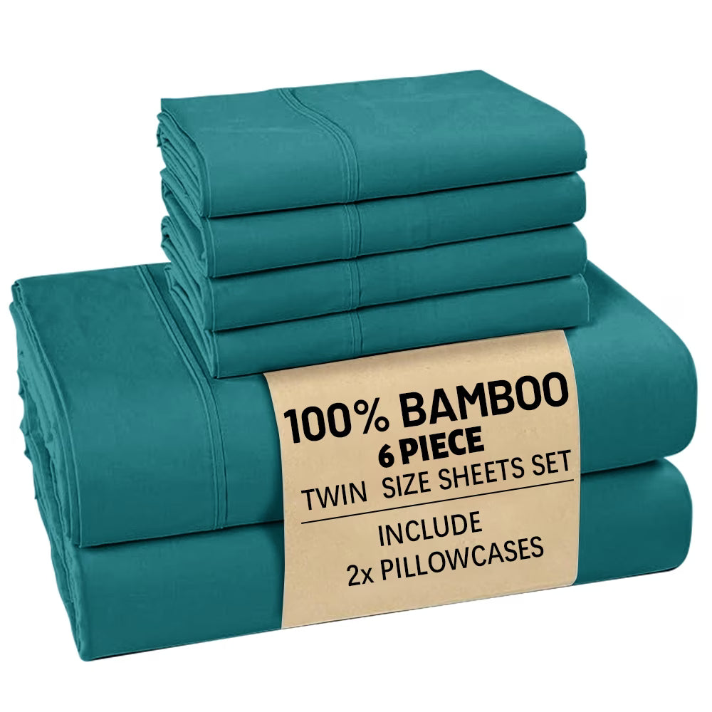 4/6pc Bamboo Bed Sheet Set, Cooling Soft 16" Deep Pocket Bedding for Queen Beds, Ideal for Hot Sleepers