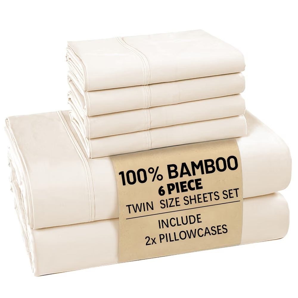 4/6pc Bamboo Bed Sheet Set, Cooling Soft 16" Deep Pocket Bedding for Queen Beds, Ideal for Hot Sleepers