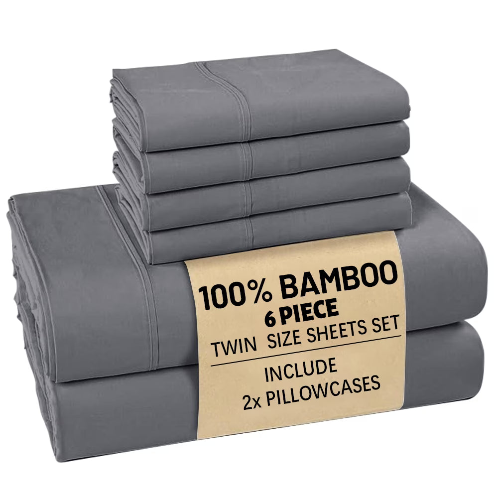 4/6pc Bamboo Bed Sheet Set, Cooling Soft 16" Deep Pocket Bedding for Queen Beds, Ideal for Hot Sleepers