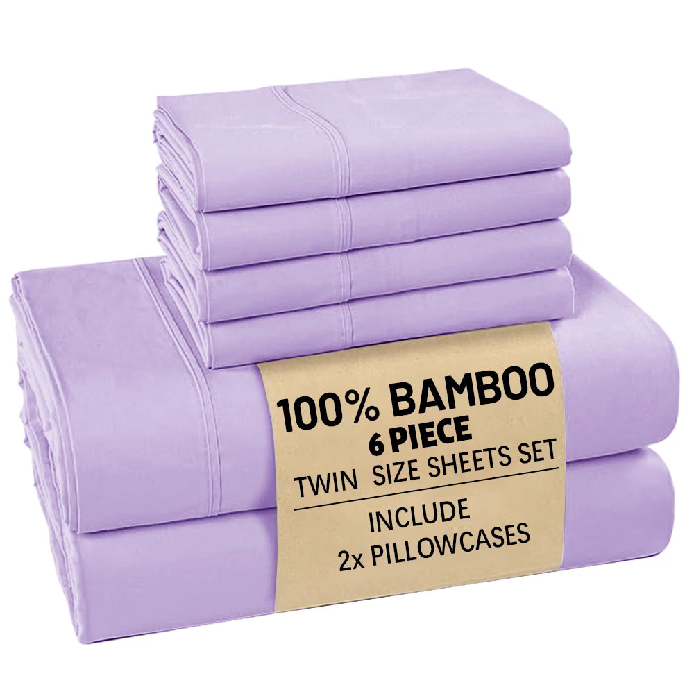 4/6pc Bamboo Bed Sheet Set, Cooling Soft 16" Deep Pocket Bedding for Queen Beds, Ideal for Hot Sleepers