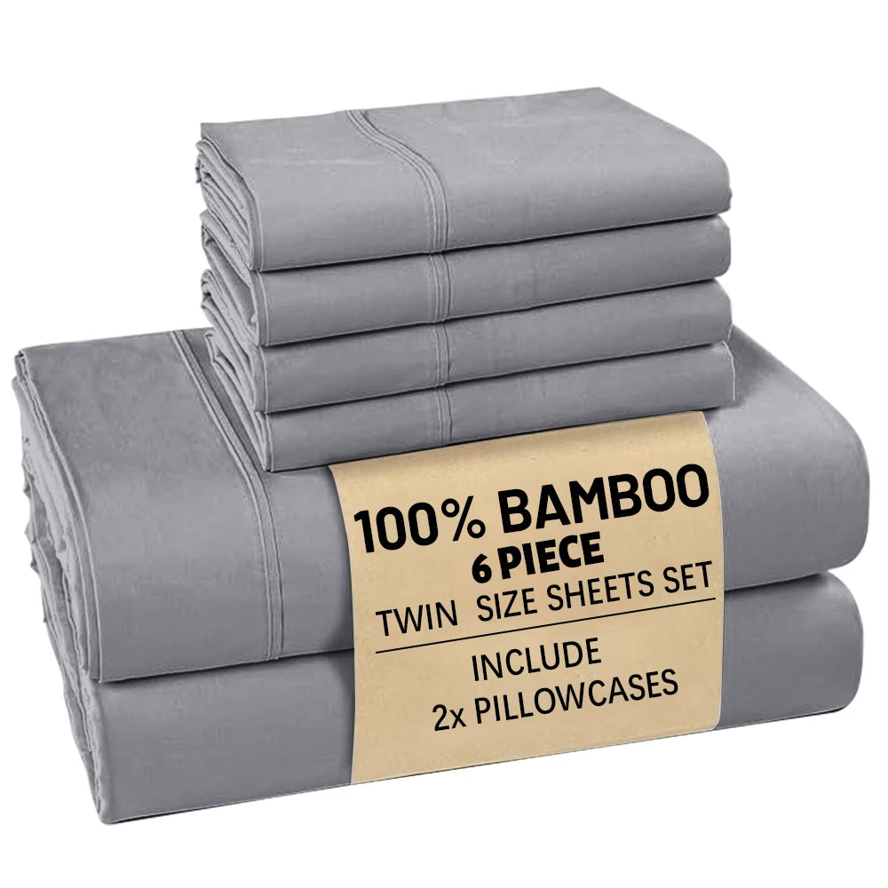 4/6pc Bamboo Bed Sheet Set, Cooling Soft 16" Deep Pocket Bedding for Queen Beds, Ideal for Hot Sleepers