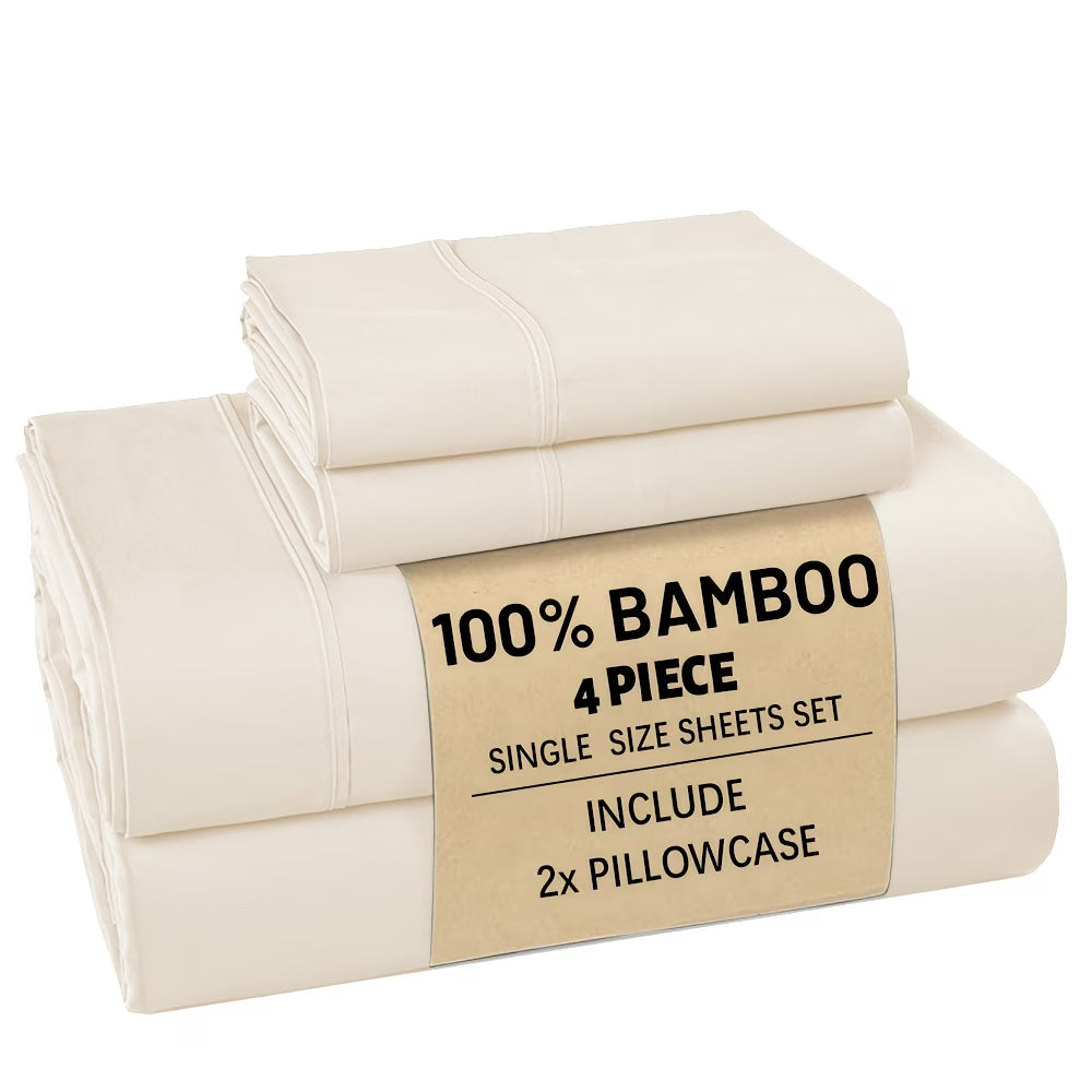 4/6pc Bamboo Bed Sheet Set, Cooling Soft 16" Deep Pocket Bedding for Queen Beds, Ideal for Hot Sleepers